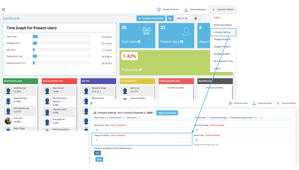 How DeskTrack can capture the screenshots of employees system?