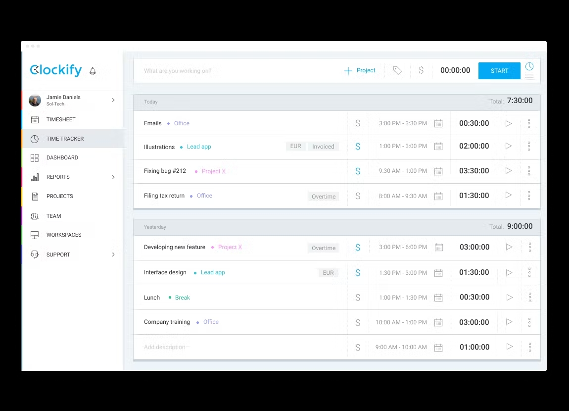 clockify dashboard