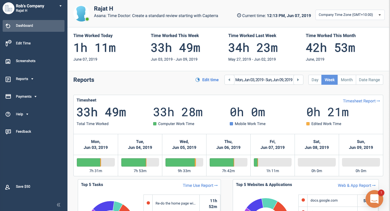 Time Doctor Dashboard