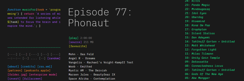 musicForProgramming dashboard