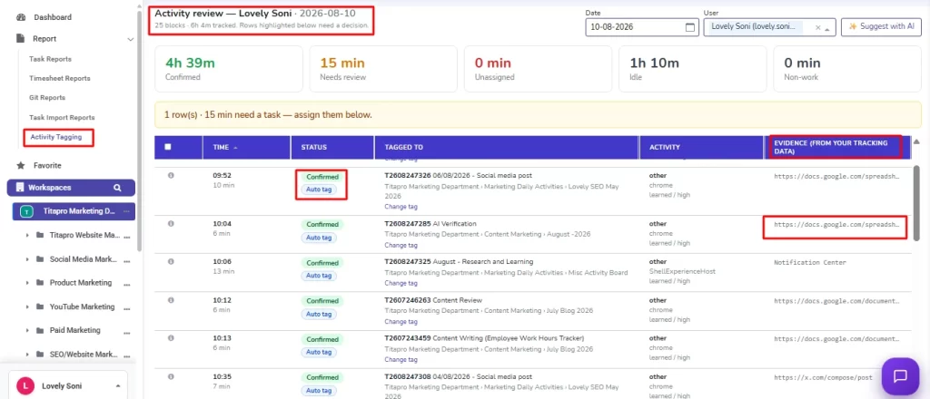 Activity tagging