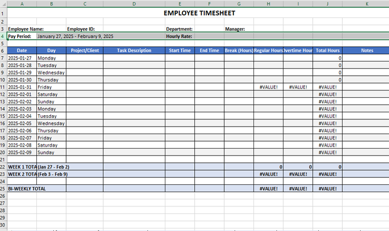 Download Bi-Weekly Timesheet