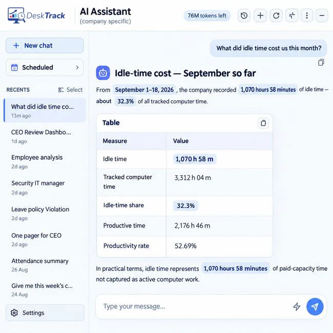Ask Desky where your billable time went