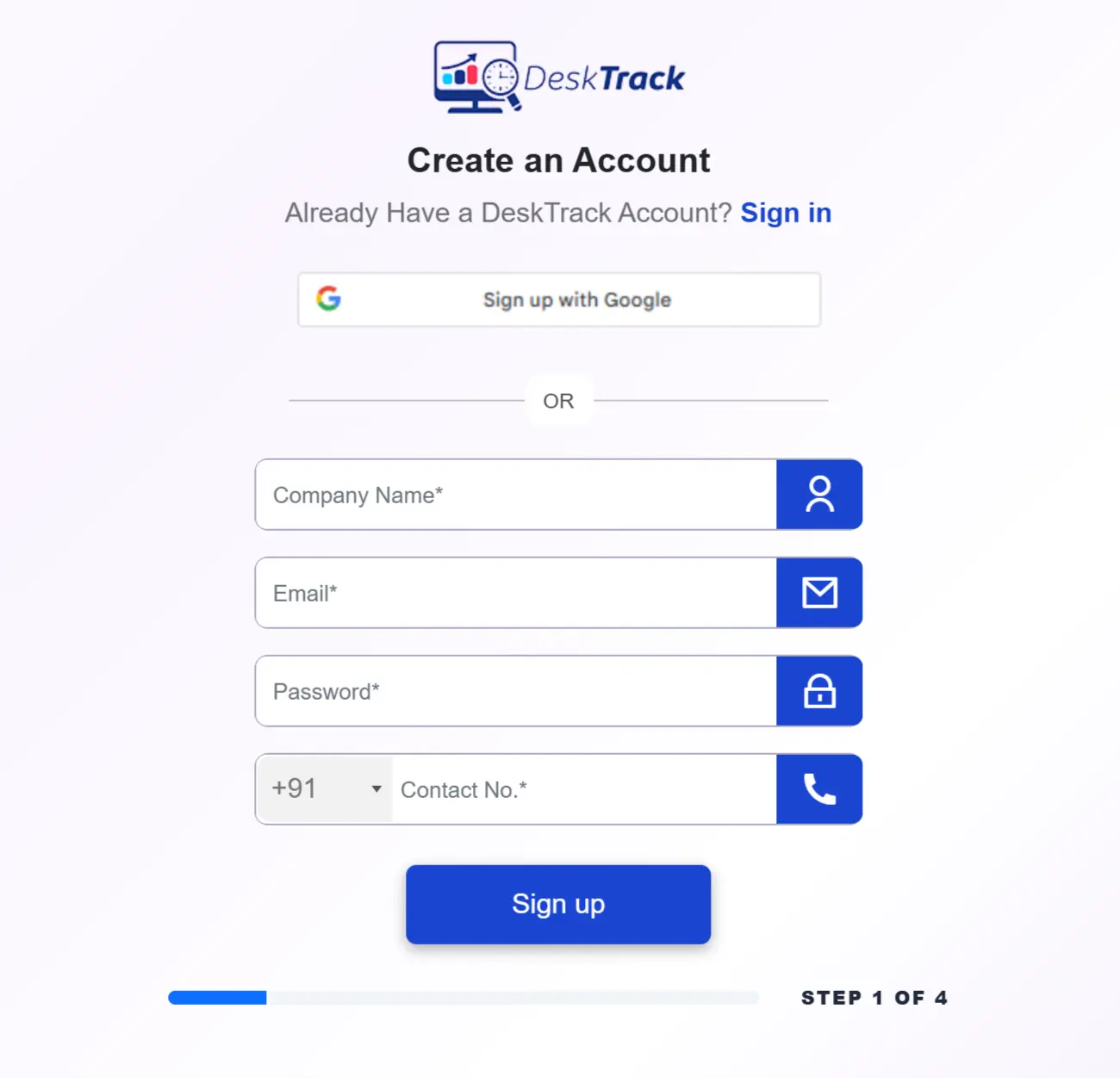 Create DeskTrack Account