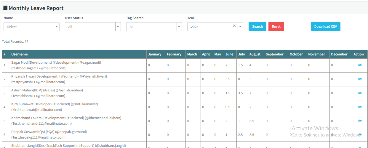 Monthly Leave Report