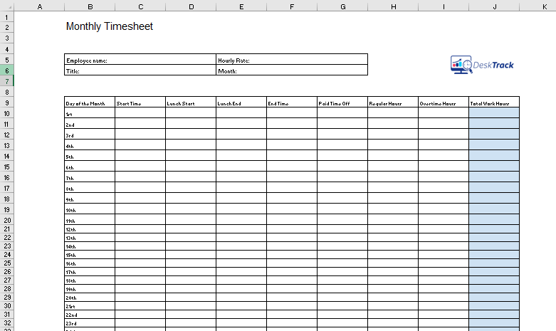 Download Monthly Timesheet