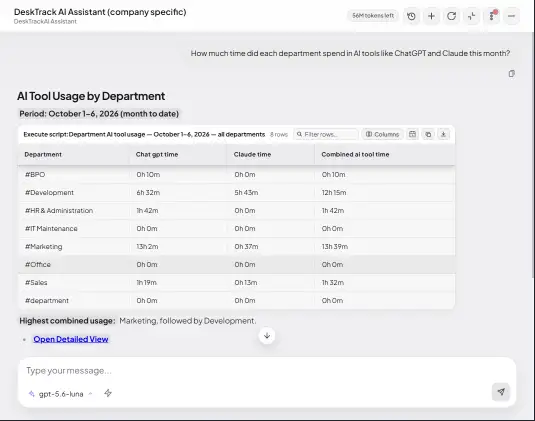 Desky AI Agent App Usage Time Tracking