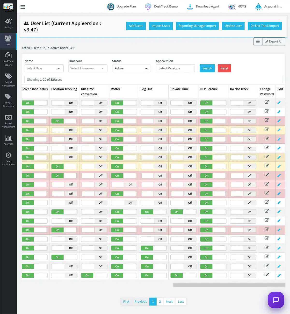 Setting which apps count as productive for each role in DeskTrack